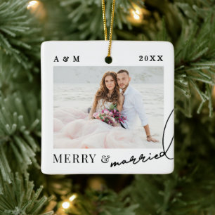 Fröhliche und verheiratete minimalistische Foto Keramikornament