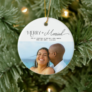 Fröhliche und Verheiratete Script Foto Weihnachten Keramik Ornament