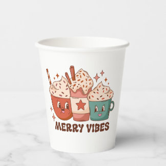 Fröhliche Vibes Retro-Feiertag-Kaffee-Latte-Papier Pappbecher