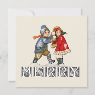 Fröhliche Vintage-Schneeball-Kinder-Weihnachten Feiertagskarte