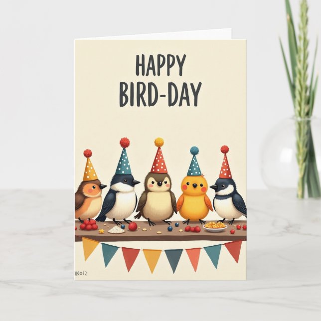 Fröhliche Vogelparty-Karte Karte (Vorderseite)