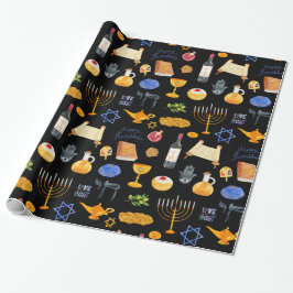 Fröhliche Wasserfarbe Hanukkah Illustrationsmuster Geschenkpapier