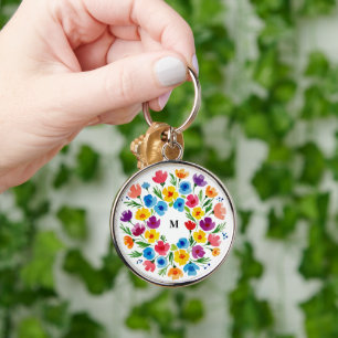 Fröhliche Wasserfarben Florals Schlüsselanhänger
