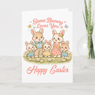 Fröhliche Wasserfarben-Hasenfamilie Frohe Ostern Feiertagskarte
