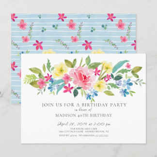 Fröhliche Watercolor Floral Geburtstagsparty Einladung
