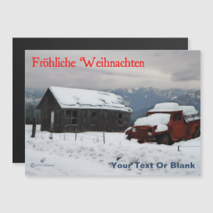 Fröhliche Weihnachten - Altroter Truck Magnetkarte