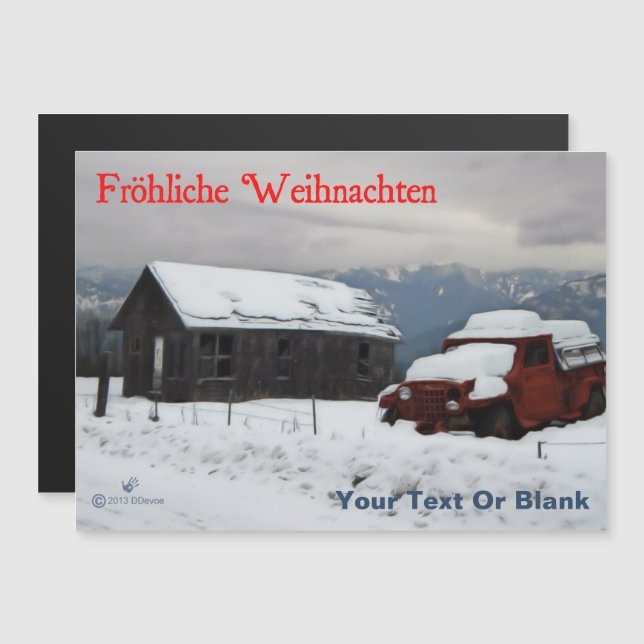 Fröhliche Weihnachten - Altroter Truck Magnetkarte (Vorne/Hinten)