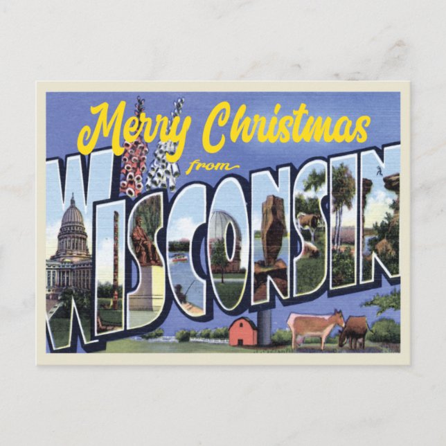 Fröhliche Weihnachten aus Wisconsin im Vintagen St Postkarte (Vorderseite)