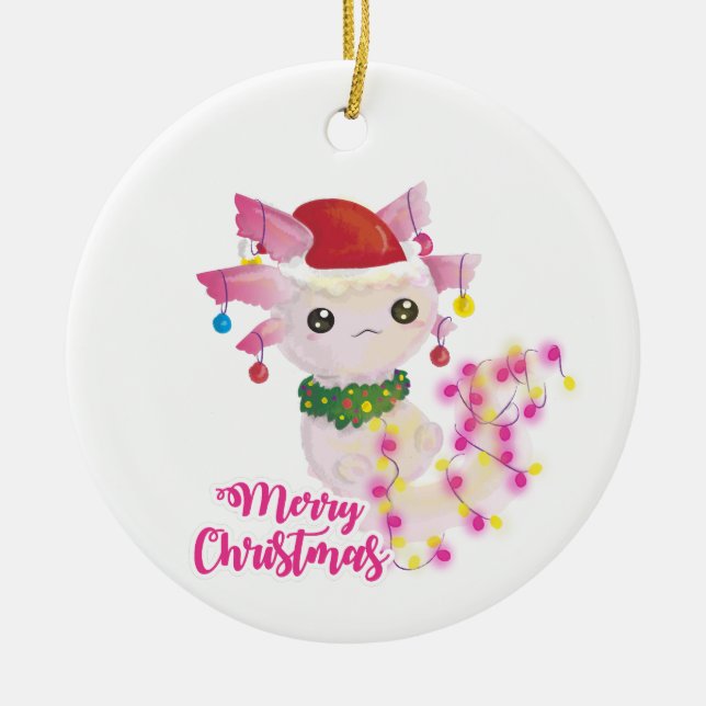 fröhliche Weihnachten axolotl santa Keramik Ornament (Vorne)