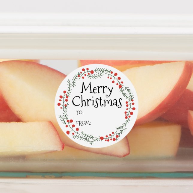 Fröhliche Weihnachten bis aus rustikalem Kranzrahm Etiketten (Befestigt)