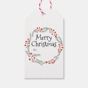 Fröhliche Weihnachten bis aus rustikalem Kranzrahm Geschenkanhänger