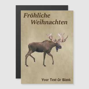 Fröhliche Weihnachten - Bull Moose auf Altpapier Magnetkarte
