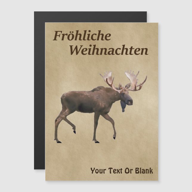 Fröhliche Weihnachten - Bull Moose auf Altpapier Magnetkarte (Vorne/Hinten)