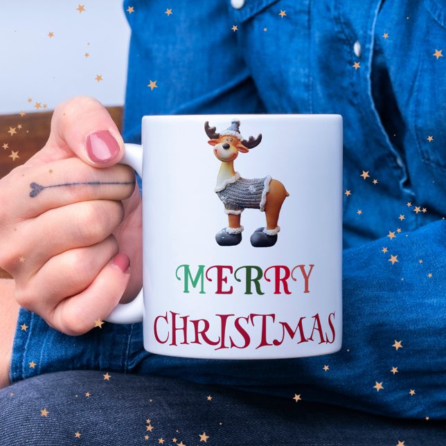 fröhliche Weihnachten bunte Typografie lustige Ren Kaffeetasse (Von Creator hochgeladen)