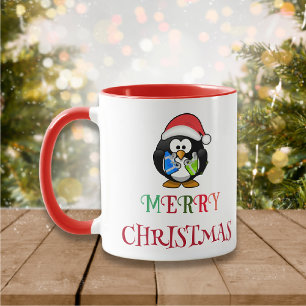 fröhliche Weihnachten bunte Typografie Santa Pingu Tasse