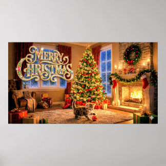 Fröhliche Weihnachten Dekorative Kunst mit Kätzche Poster