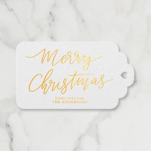 Fröhliche Weihnachten Elegante Script Holiday Wüns Geschenkanhänger (Vorderseite (Horizontal))