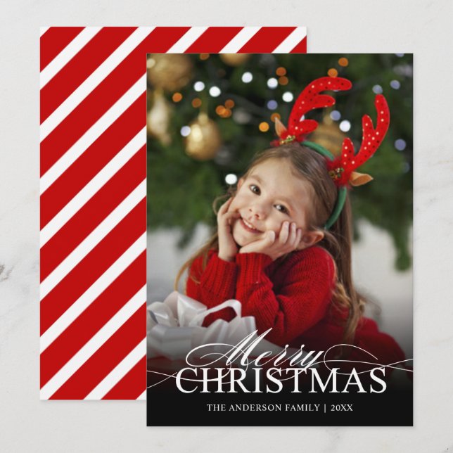 Fröhliche Weihnachten Elegantes Script White Text  (Vorne/Hinten)