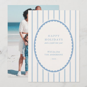 Fröhliche Weihnachten Familienfoto mit blauen Stre