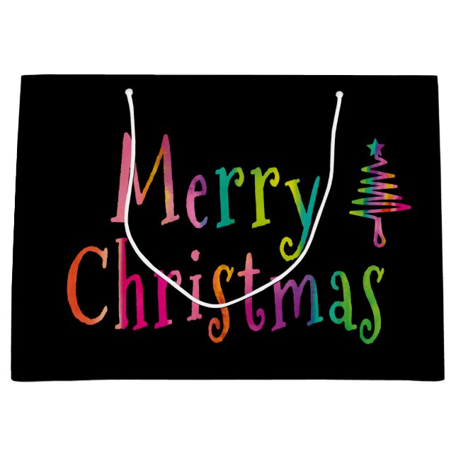 Fröhliche Weihnachten farbenfroh Große Geschenktüte (Vorderseite)