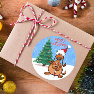 Fröhliche Weihnachten Festhund Runder Aufkleber