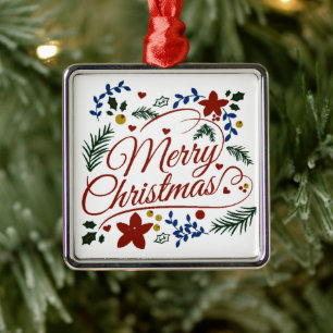 Fröhliche Weihnachten floral   Ornament Aus Metall