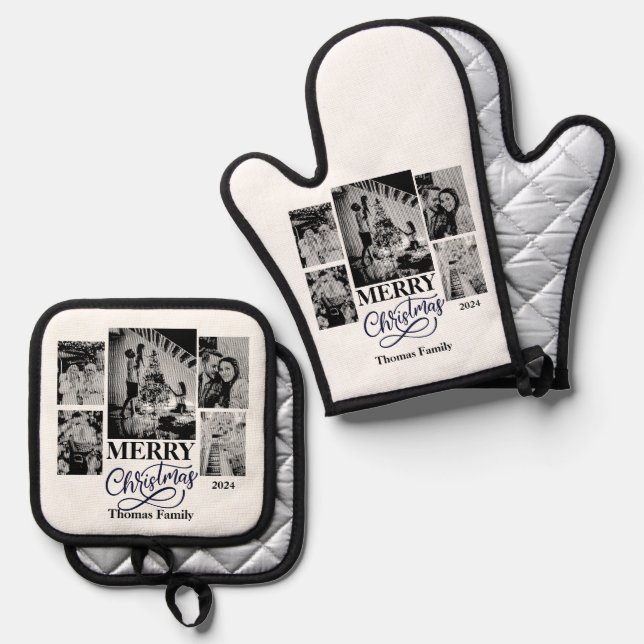 fröhliche Weihnachten Fotos Ofenhandschuh & Topflappen-Set (Vorderseite/Rückseite)