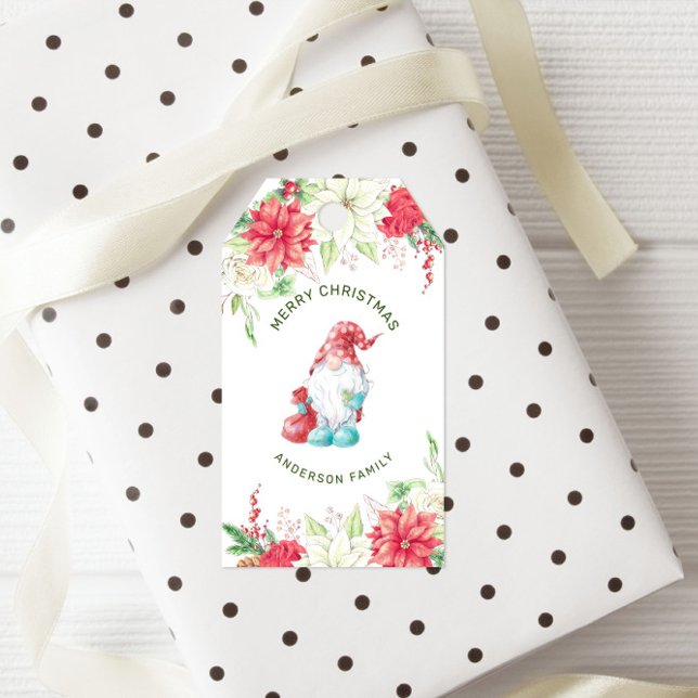 Fröhliche Weihnachten Gnome Elegant Urlaub Flora Geschenkanhänger (Von Creator hochgeladen)