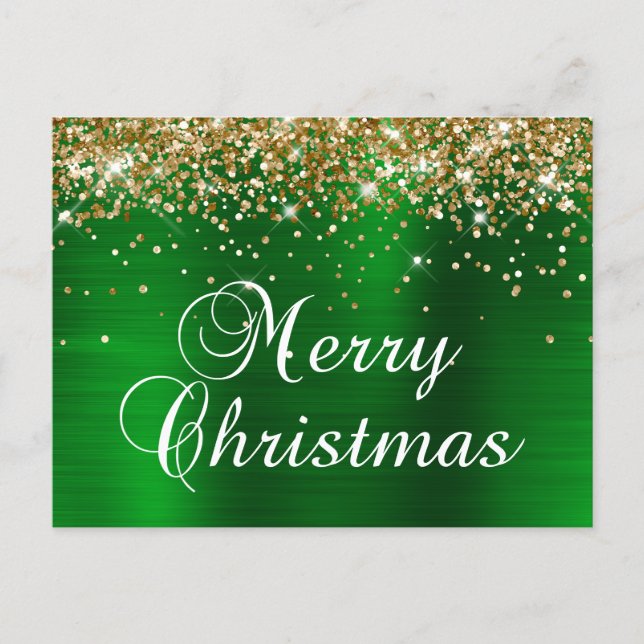 Fröhliche Weihnachten Gold Glitter Grün Folie (Vorderseite)