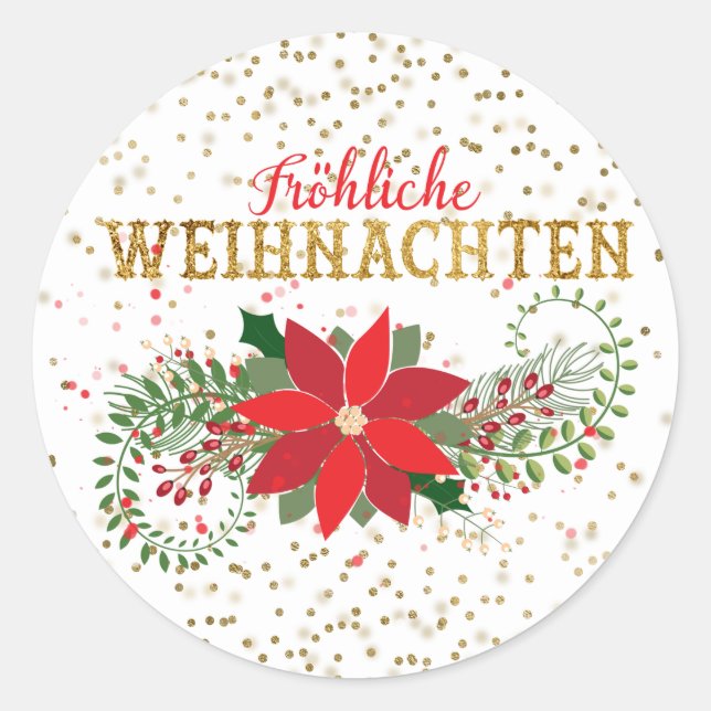 Frohliche Weihnachten Gold Glitzer Poinsettia Xmas Runder Aufkleber (Vorderseite)