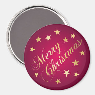 Fröhliche Weihnachten Goldtöne Sterne Burgund Heit Magnet