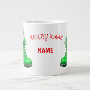 Fröhliche Weihnachten Grüne Festliche Stiefel Jumbo-Tasse