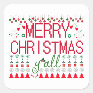Fröhliche Weihnachten Hässliches Sweater Strickmus Quadratischer Aufkleber