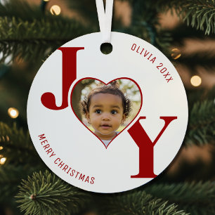 Fröhliche Weihnachten Herz Foto Weiß & Rot Ornament Aus Metall