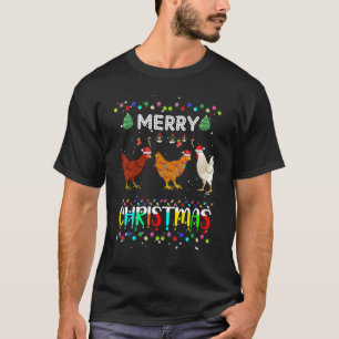Fröhliche Weihnachten Huhn Santa Hut Lichter Xmas T-Shirt