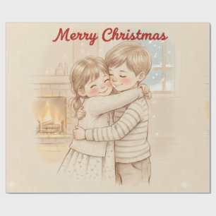 Fröhliche Weihnachten Junge und Mädchen zusammen a Geschenkpapier