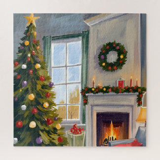Fröhliche Weihnachten | Kamin Baum Fröhlich Puzzle