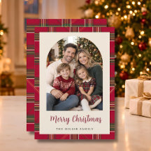 Fröhliche Weihnachten Karo Ein-Foto-Familienkarte