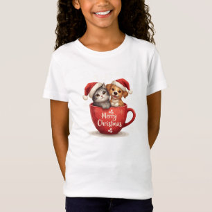 Fröhliche Weihnachten Katze und Hund im Tassen-Shi T-Shirt