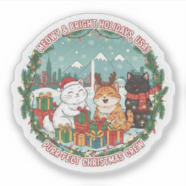 Fröhliche Weihnachten Katzen – Helle Feiertagsfreu Aufkleber