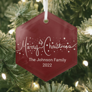 Fröhliche Weihnachten Lettering Schnee Schneeflock Ornament Aus Glas