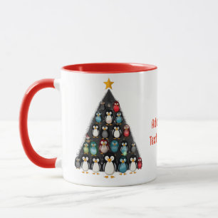 Fröhliche Weihnachten Lustiger Pinguin Baum Rot Tasse