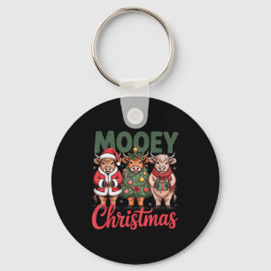 Fröhliche Weihnachten Lustiges Highland-Kuh-Design Schlüsselanhänger
