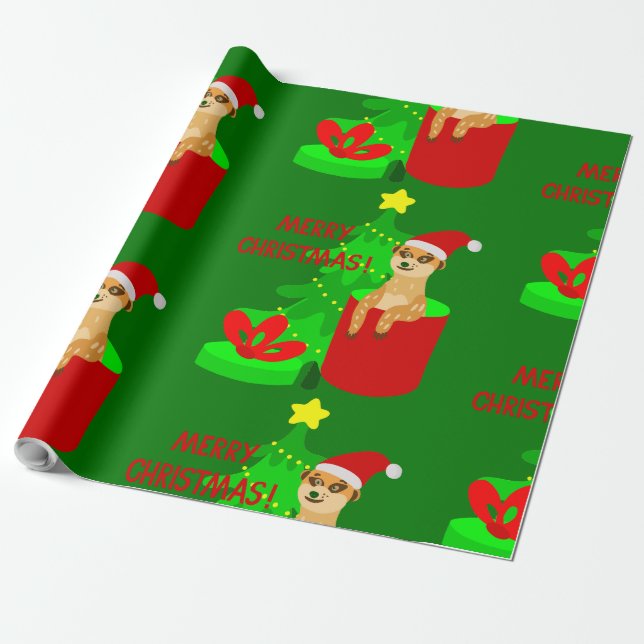 fröhliche Weihnachten meerkat santa lustig Geschenkpapier (Ungerollt)