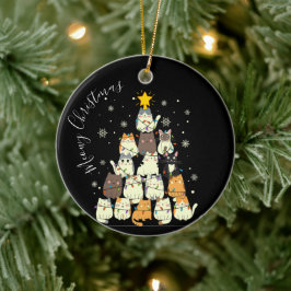 Fröhliche Weihnachten Meowy Katzenbaum Keramik Ornament