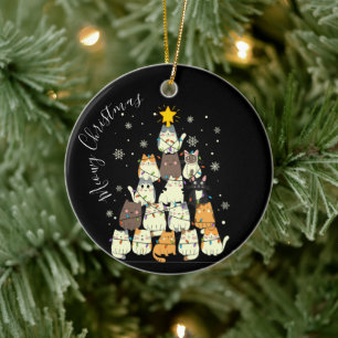 Fröhliche Weihnachten Meowy Katzenbaum Keramik Ornament