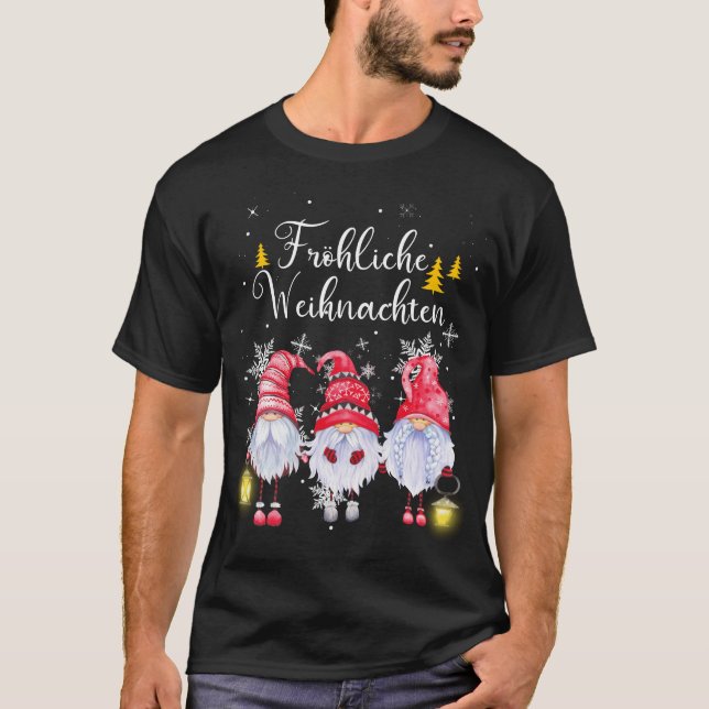 Frohliche Weihnachten Merry Christmas Gnomes T-Shirt (Vorderseite)