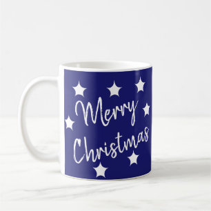 Fröhliche Weihnachten mit einem dunkelblauen Hinte Kaffeetasse