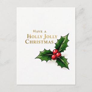 Fröhliche Weihnachten mit Stechpalmenblättern und Postkarte