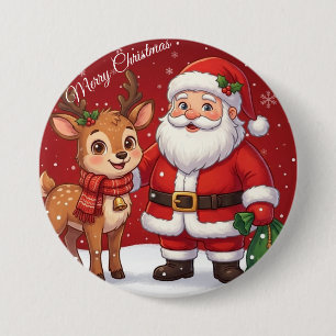 Fröhliche Weihnachten mit süßem Santa und Rentier Button